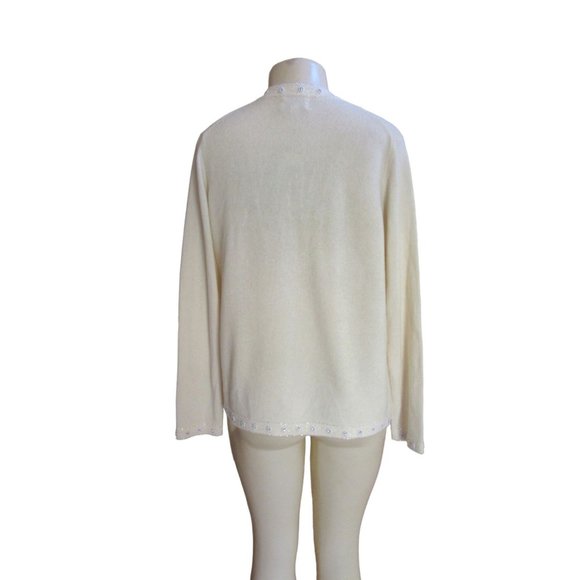 New, Charter Club Open 2 Ply Cashmere Cardigan w Faux Pearls & Rhinestones, M - Picture 7 of 9